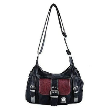 Vintage Y2K leather shoulder bag with buckles in black and red