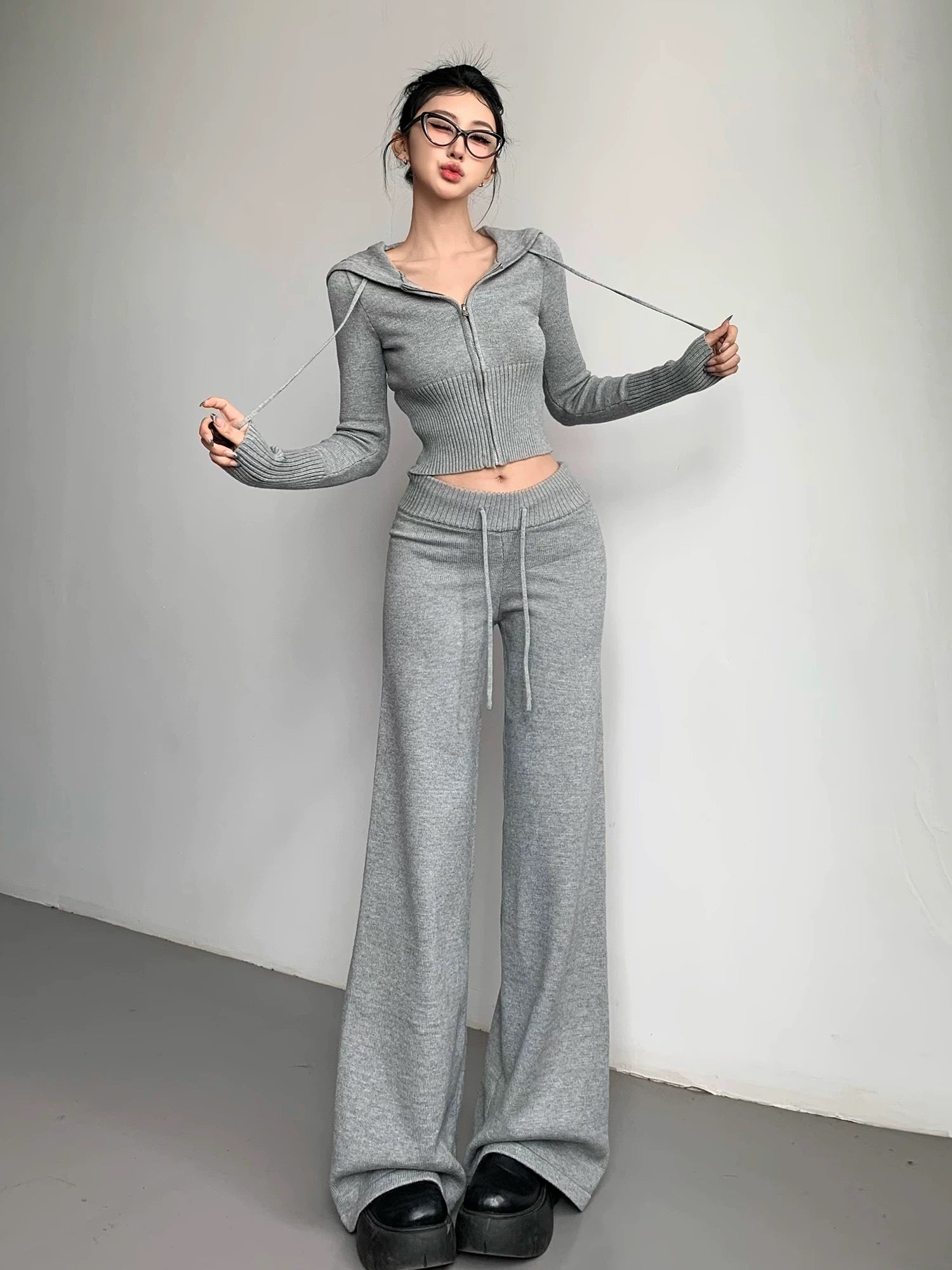 Back view of hoodie and high-waisted pants set