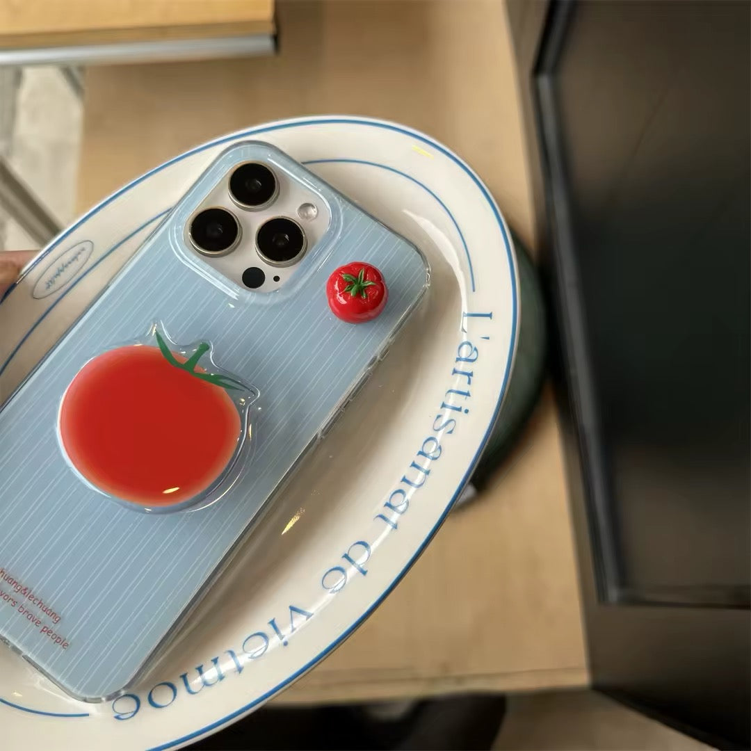 Close-up of magnetic tomato phone case for iPhone 15