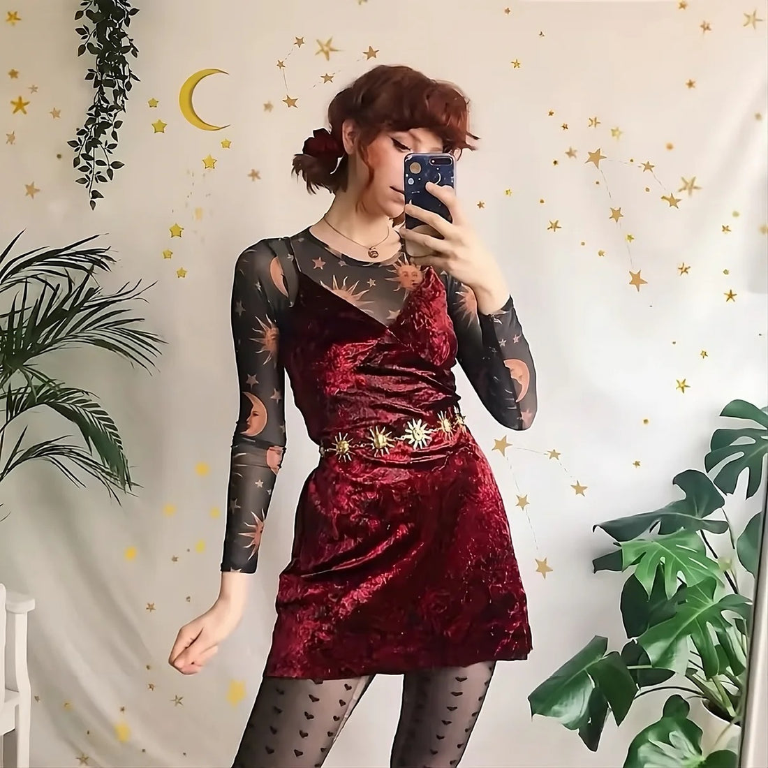 Adjustable gothic moon chain belt for dresses and celestial fashion