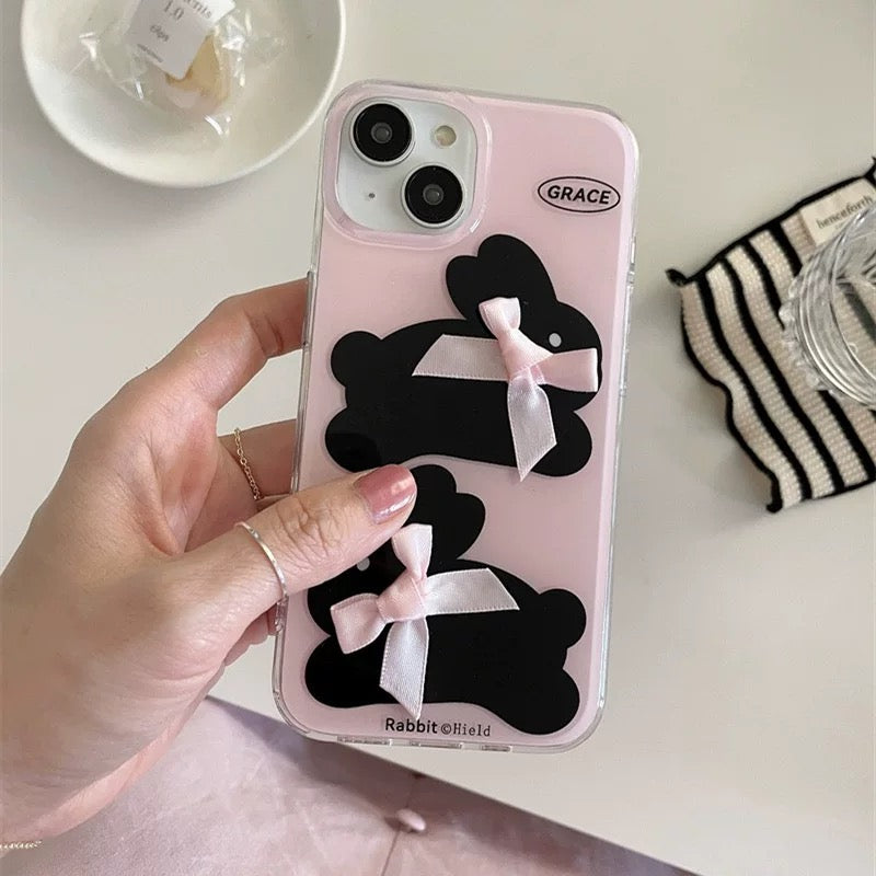 Coquette pink phone case with adorable rabbit and premium material