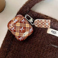 Vintage-style AirPods protective case in brown plaid for aesthetic girls