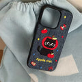 Pink and black fruit embroidery on denim iPhone case