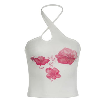 Y2K-inspired sleeveless crop top with floral details
