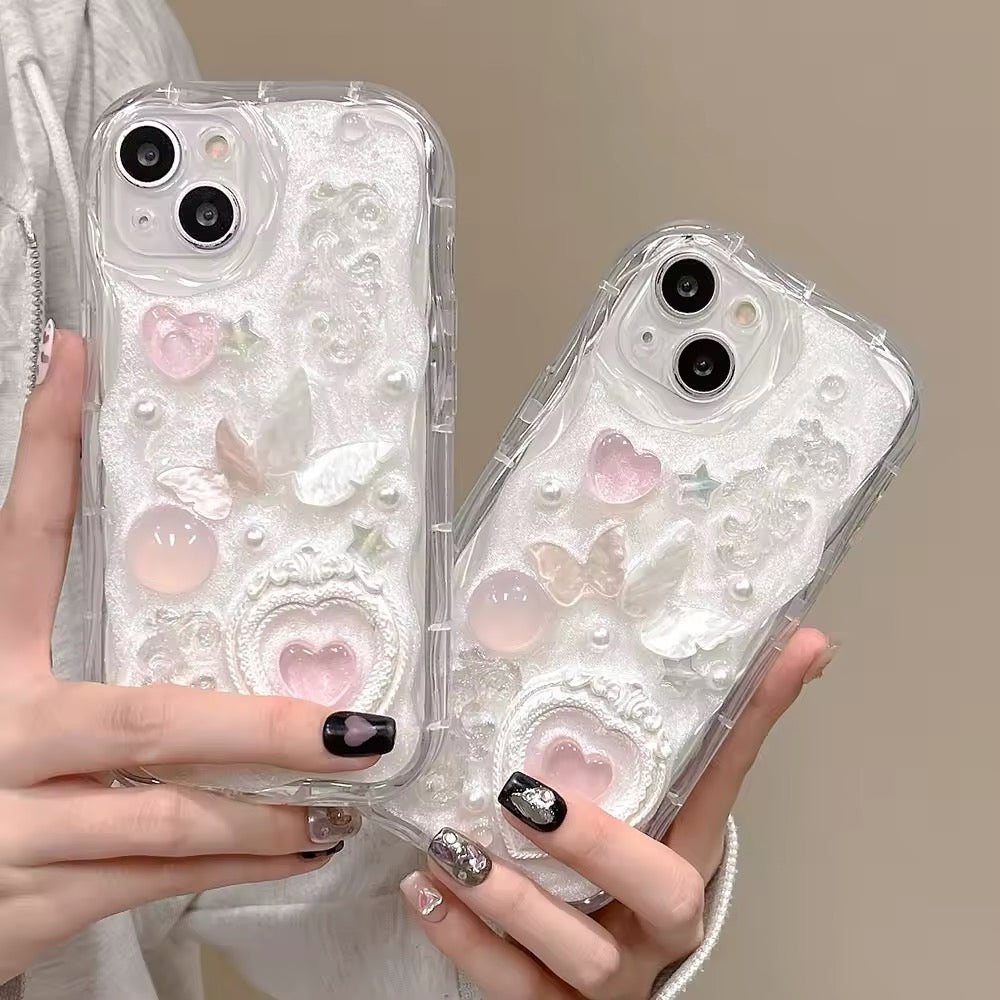 Aesthetic Korean Pink Heart iPhone Case with Shockproof Protection