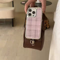 The Preppy Pink Plaid iPhone Case featured in a social media post setup