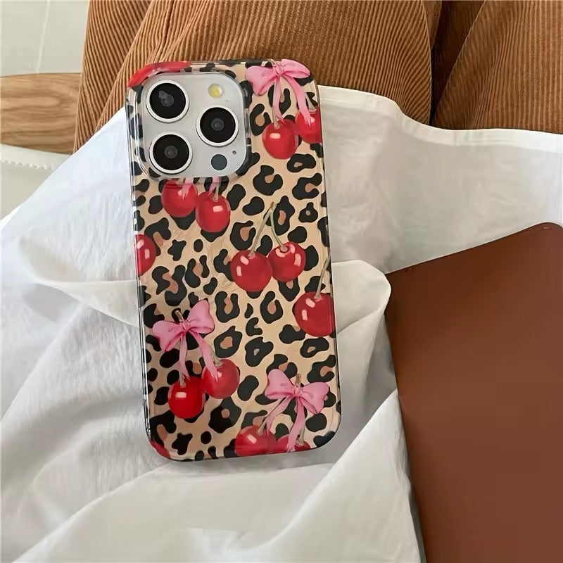 Soft-edge shockproof leopard cherry iPhone case