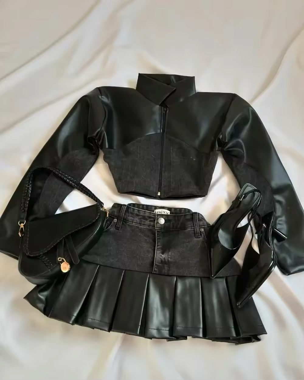 gothic harajuku style leather set for women