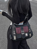 Red and black PU crossbody bag with adjustable strap