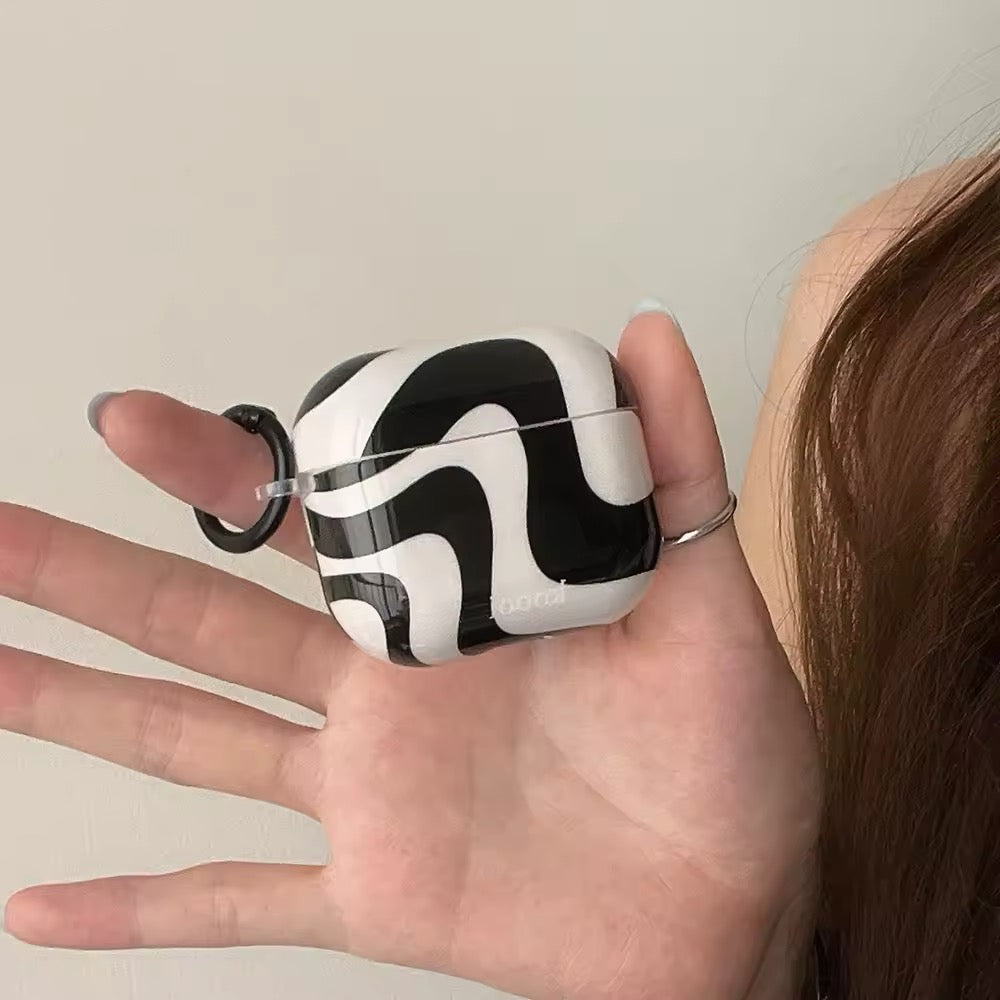 Black and white fashion AirPods case for unisex use with clip