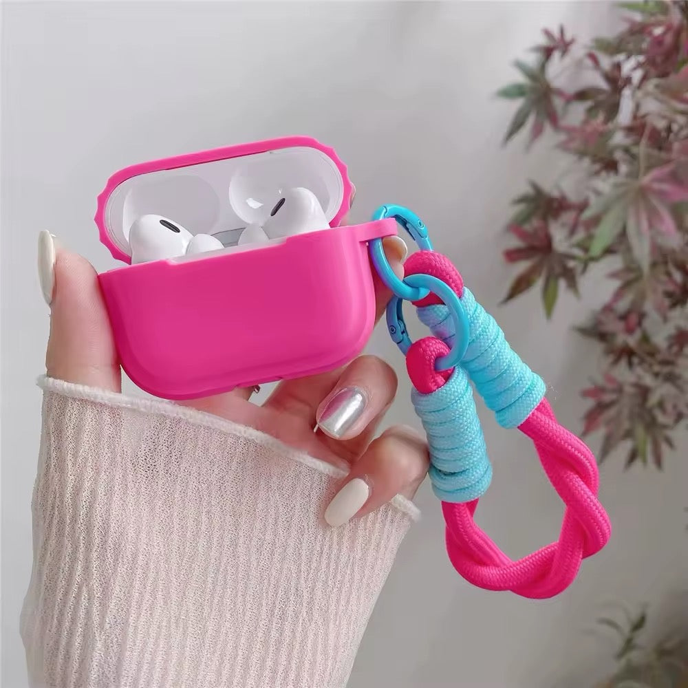 Rose pink AirPods case with soft silicone protection and loop