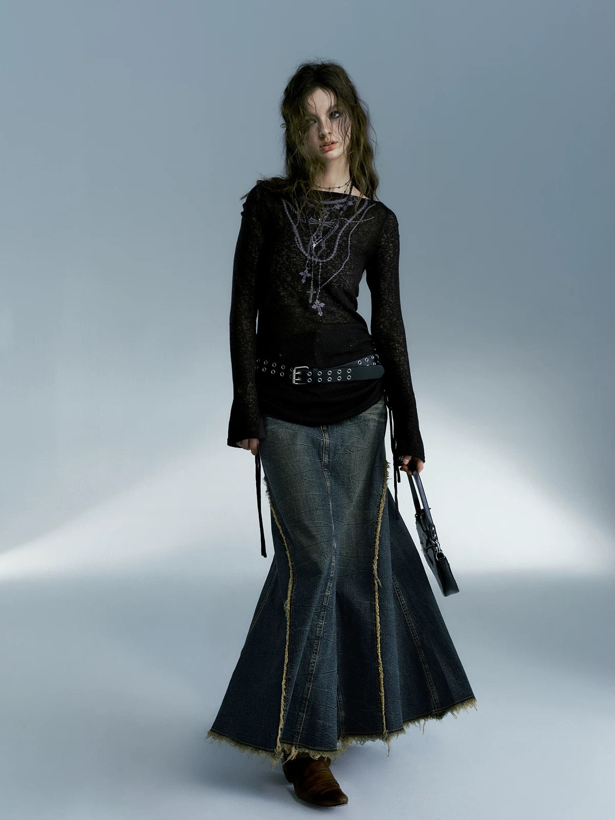 Tattoo-inspired graphic print long sleeve top for e-girl look