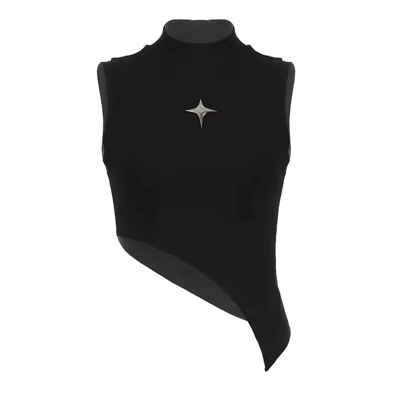 Korean alternative fashion crop top in black with a sleeveless design