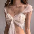 Angelcore lace crop top in vintage aesthetic with mesh details