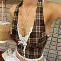Y2K vintage plaid camis with fairycore lace trim details