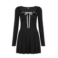 Elegant Black Coquette Mini Dress with lace trim and square collar
