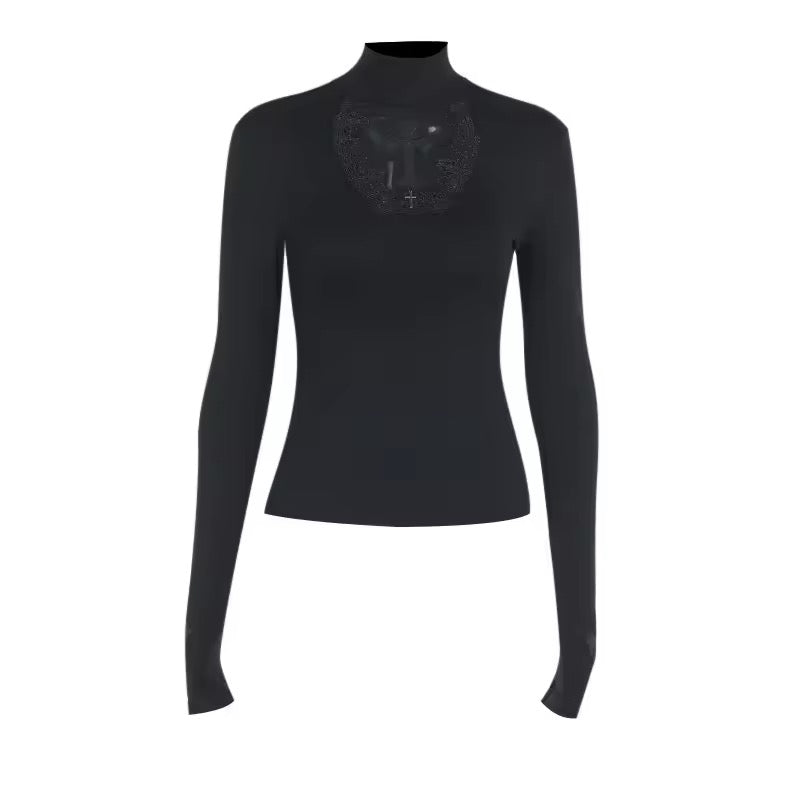 Women’s gothic fashion top in black with slim silhouette