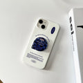 Blueberry iPhone case with glossy finish and built-in stand