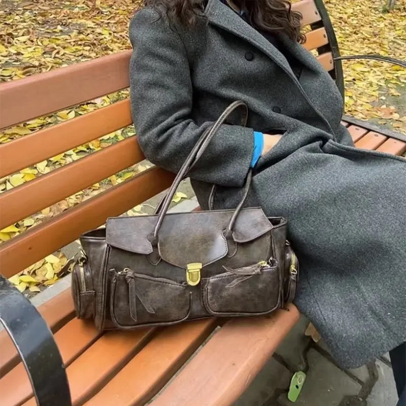 Faux leather underarm purse in vintage 2000s aesthetic look