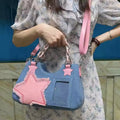 Close-up of star patch on canvas Y2K handbag