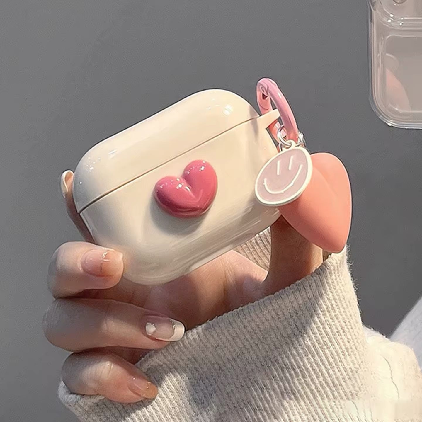 Pink AirPods 1/2/3 case with cartoon love heart design