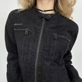 Front view of black Y2K zipper jacket
