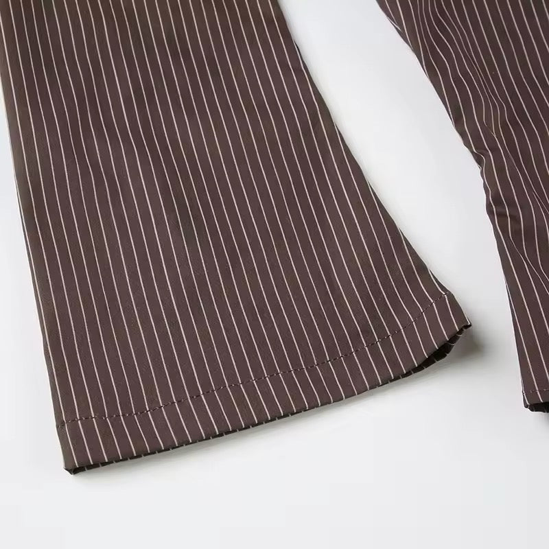 Minimalist brown office blouse with stylish flared sleeves