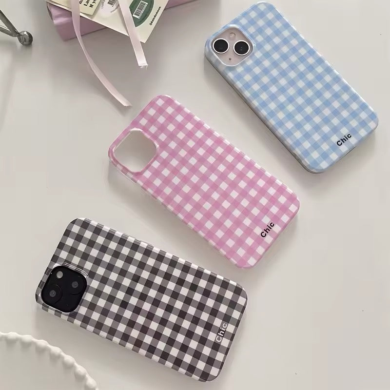Retro grid iPhone case with a stylish lattice pattern and glossy HD finish