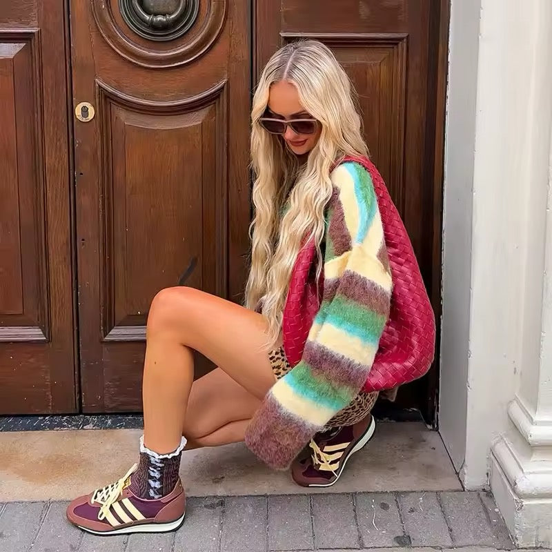 Oversized mohair jumper with contrast retro stripes