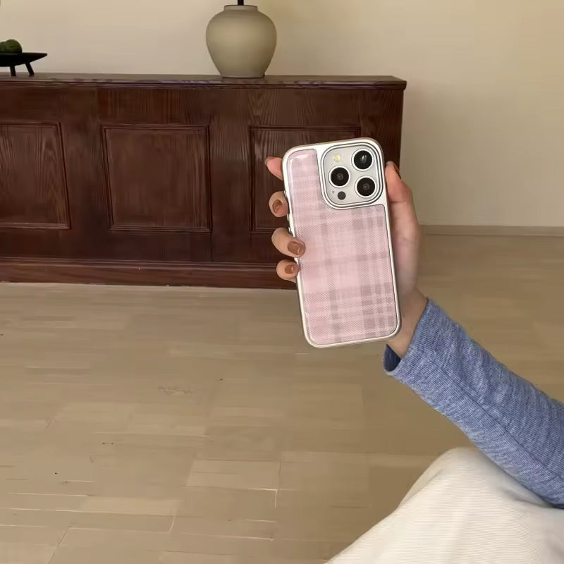 Front view of the Preppy Pink Plaid iPhone Case showcasing pink plaid pattern