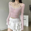 Coquette aesthetic long sleeve top with lace details