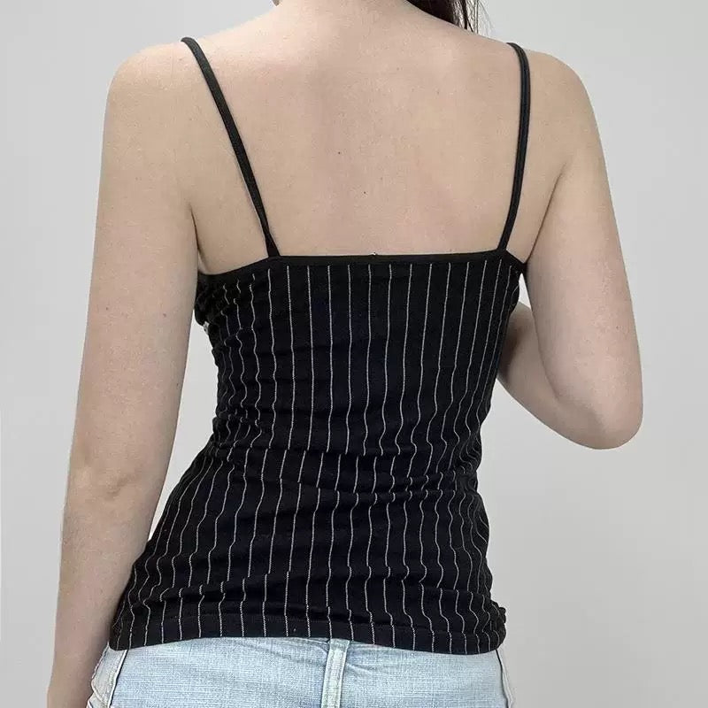 Trendy black and white striped lace crop top for 2000s aesthetic
