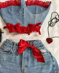 harajuku style two piece denim outfit