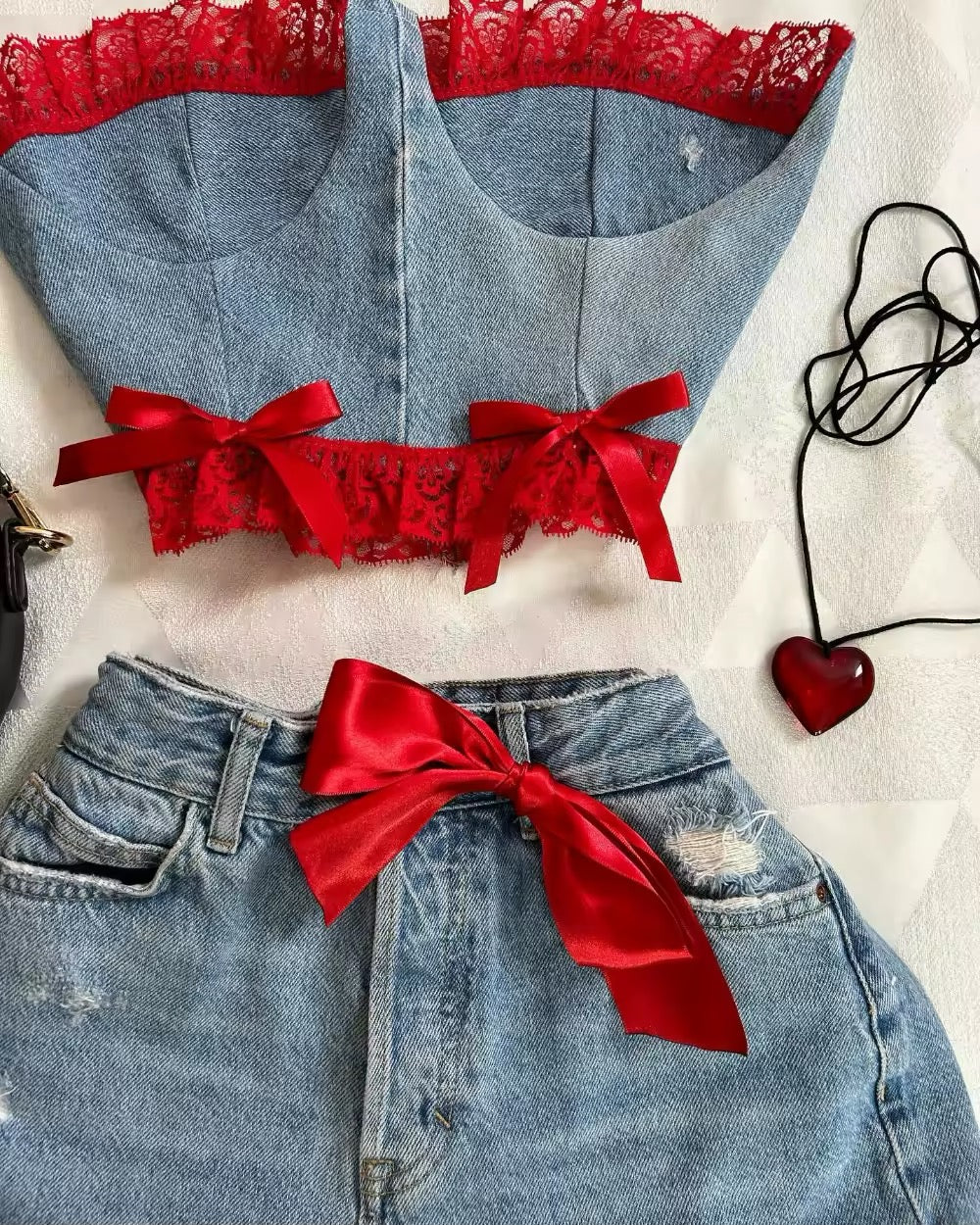 harajuku style two piece denim outfit
