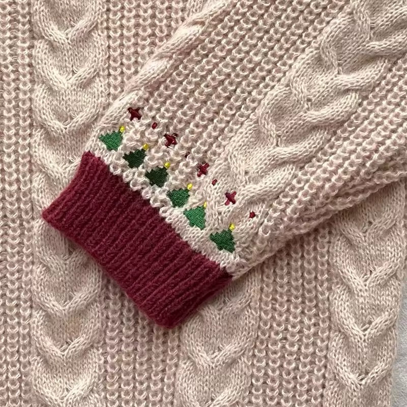 Retro-inspired winter cardigan with V-neck and folklore charm