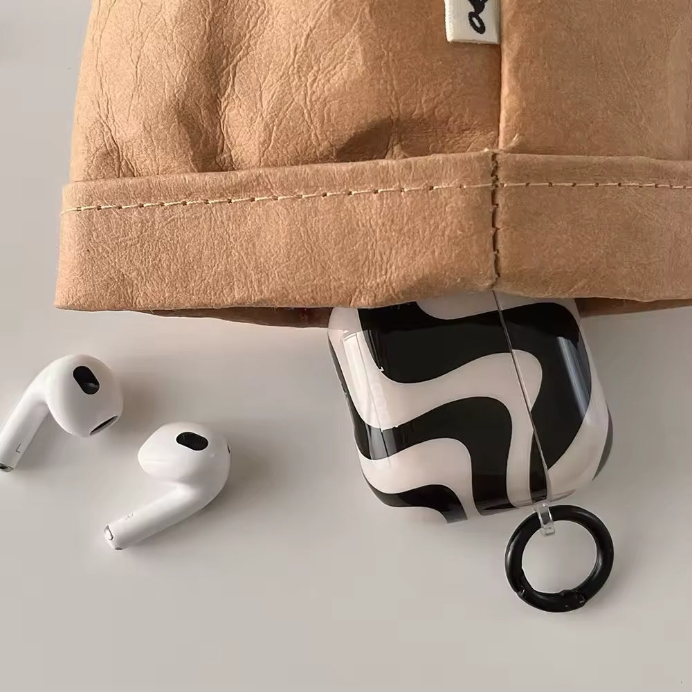 Black and white curved glossy AirPods case with shockproof protection