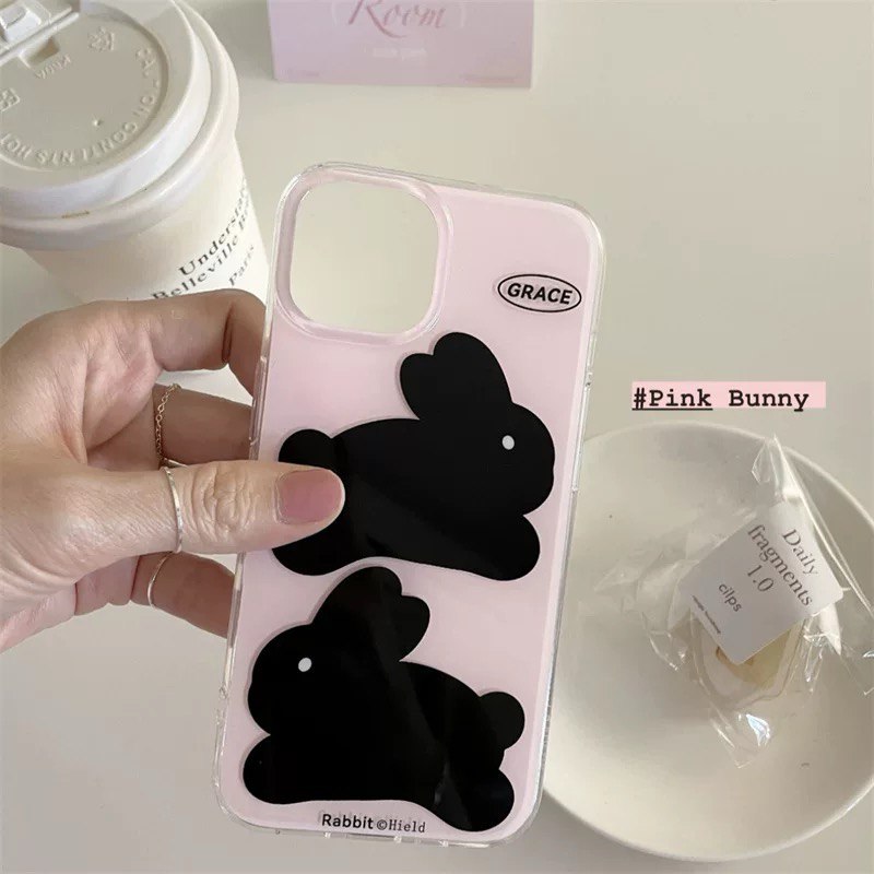 Pink bunny iPhone case with durable IMD print and shockproof edges
