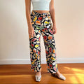 Preppy summer jeans with strawberries, pizza, and cherry designs