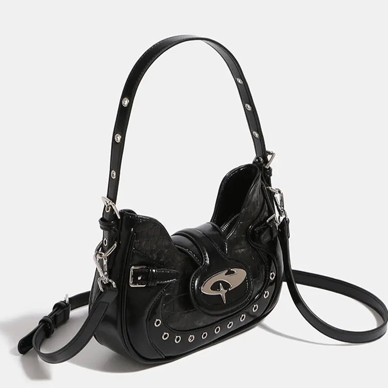 Retro moto biker crescent bag for women in Y2K fashion trend