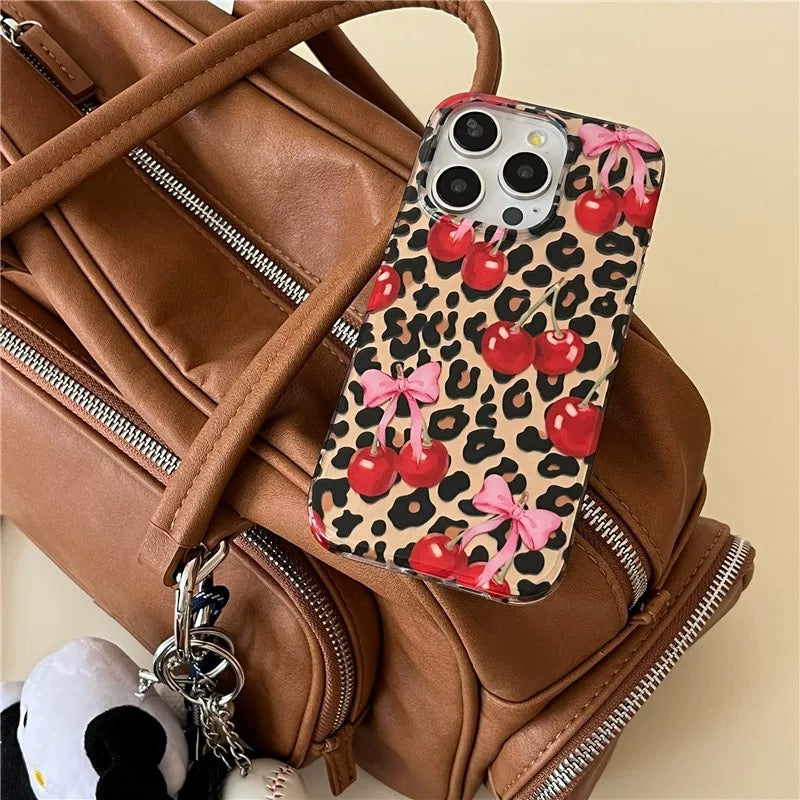 Korean-inspired brown leopard print phone case