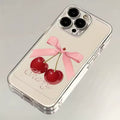 Cute Cherry Bow iPhone Case with Transparent Shockproof Design