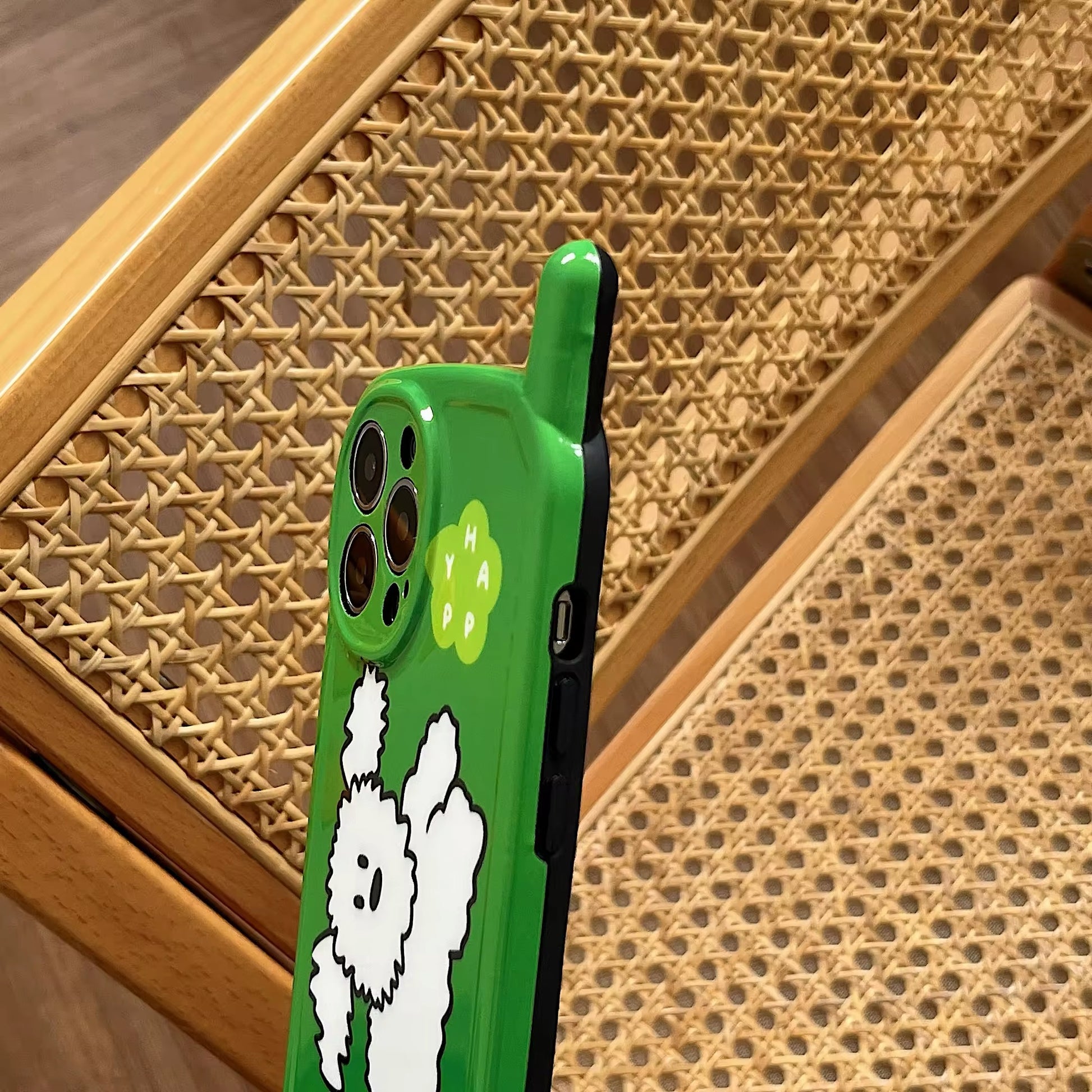 Cute puppy iPhone cover in vintage green aesthetic