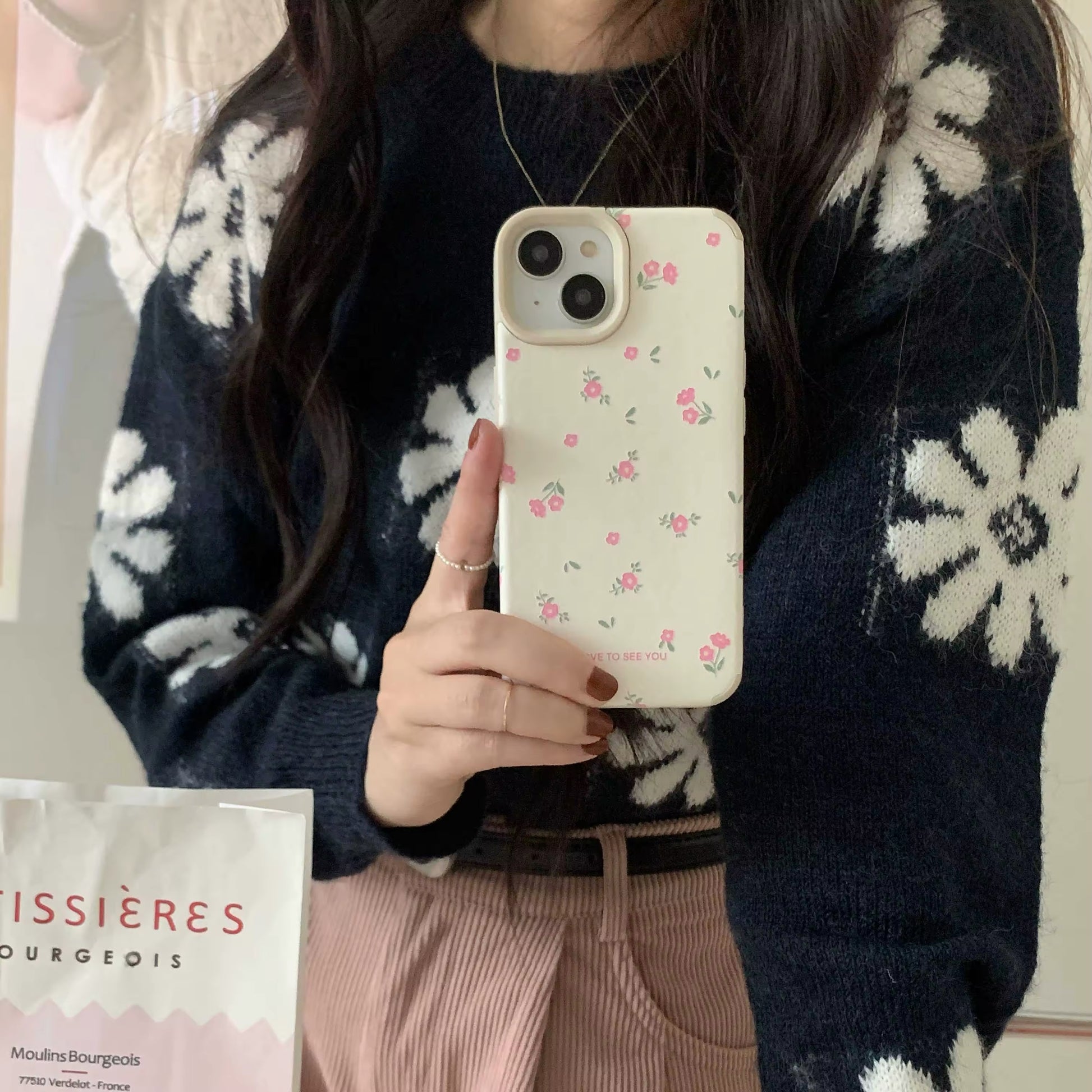 Soft silicone floral iPhone case with shockproof protection