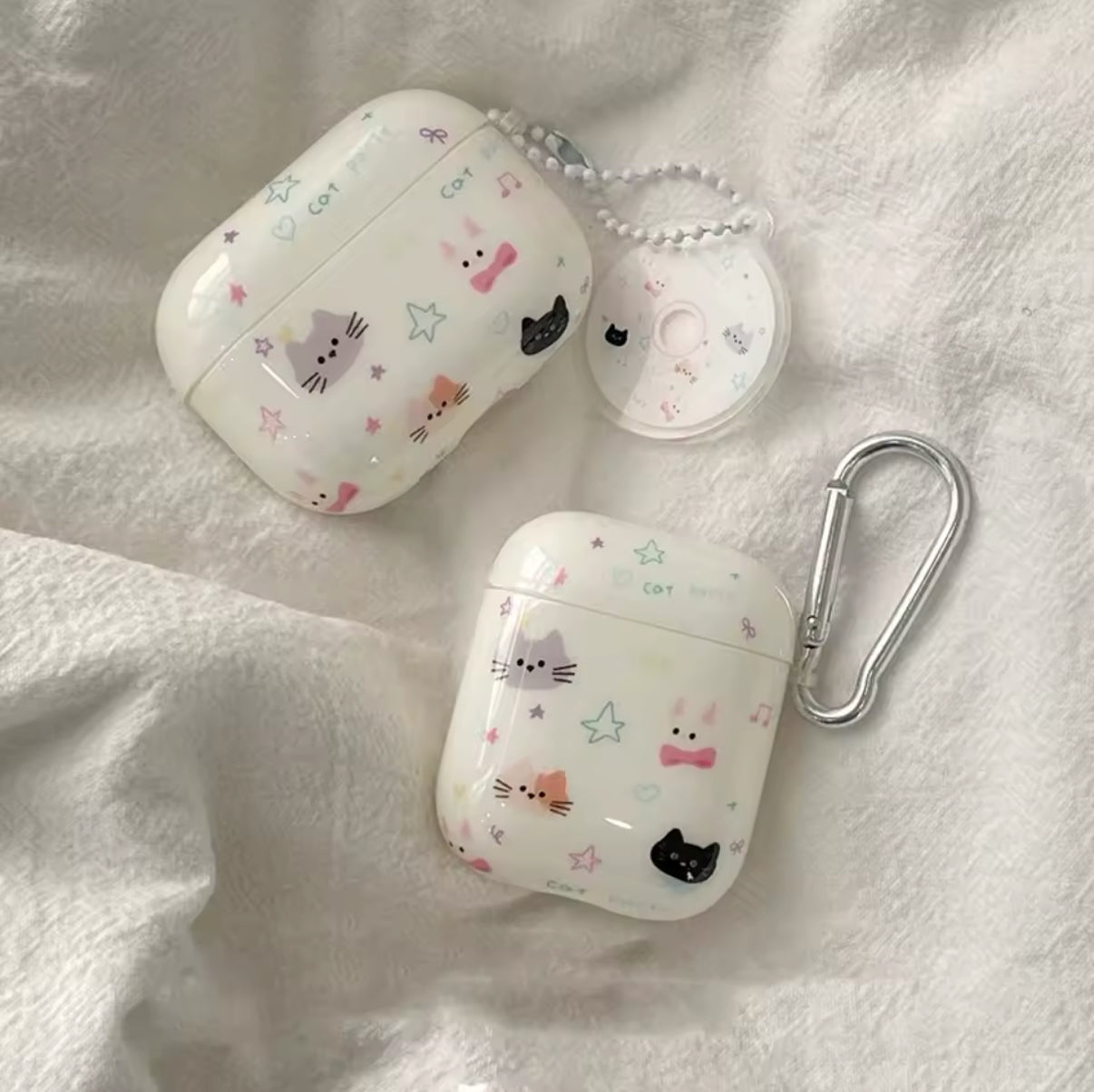Cute graffiti kitty AirPods case with charm pendant