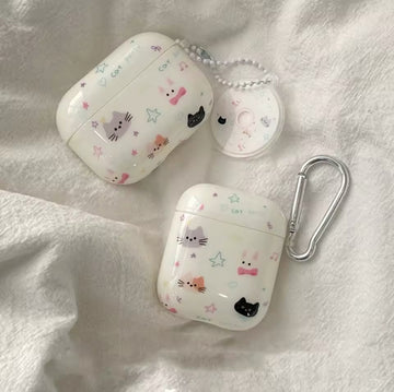 Cute graffiti kitty AirPods case with charm pendant