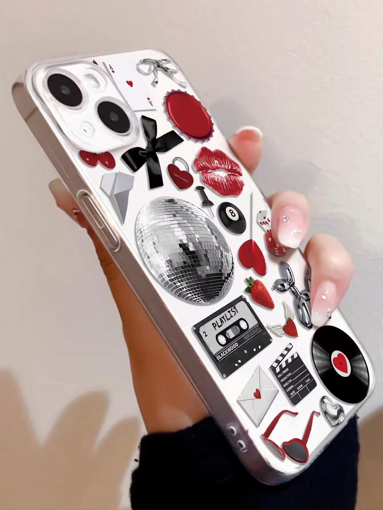 Dark Feminine iPhone Case with Disco Ball & Lip Pattern