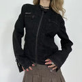 Black punk denim coat for winter streetwear