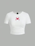 Alternative Punk Style Spider Crop Top for Summer Fashion
