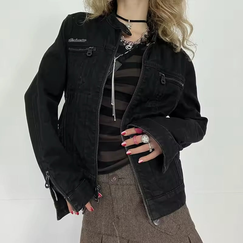 Back design of vintage women’s denim jacket