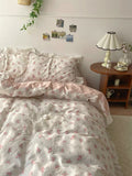 Embroidered Pink Floral Duvet Cover Set